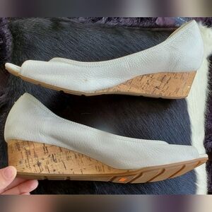 Cole Haan Nike Air Women's Wedge Peep Toe Espedrille Shoes in Cream Sz 11